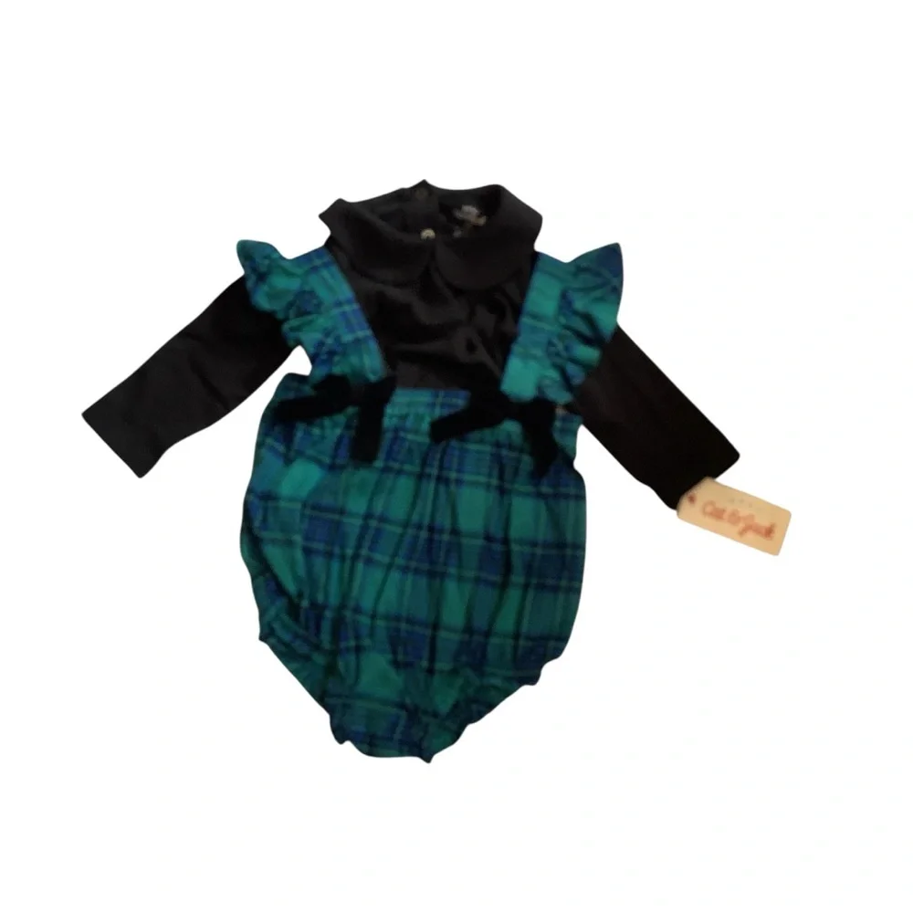 Cat & Jack Green and Black Plaid 2 piece long sleeve and diaper cover.